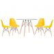 Mesa redonda Eames com tampo de vidro 100 cm + 4 cadeiras Eiffel DSW Amarelo