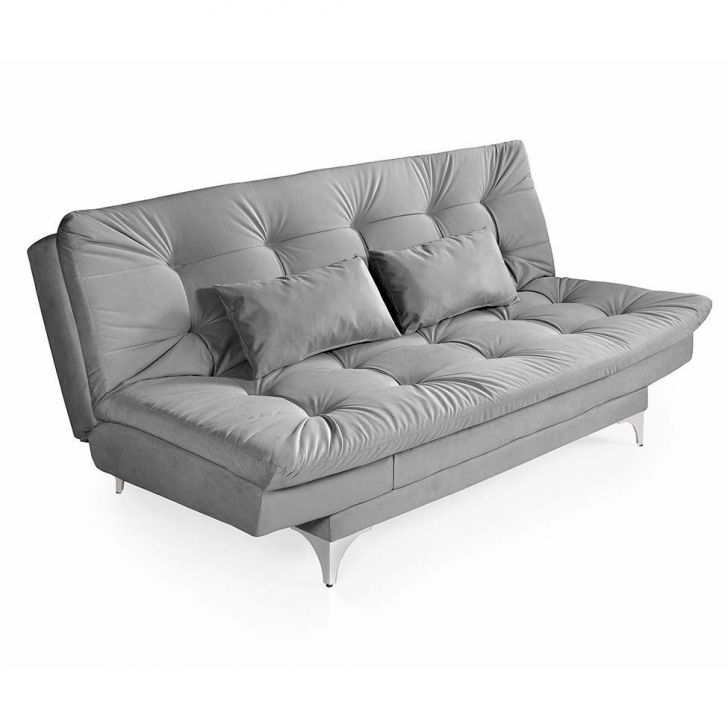 Sofá-Cama 3 Lugares Casal Versátil Veludo Liso Cinza