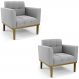 Poltrona Base Madeira Castanho Kit 2 Ana Suede Cinza - Ibiza