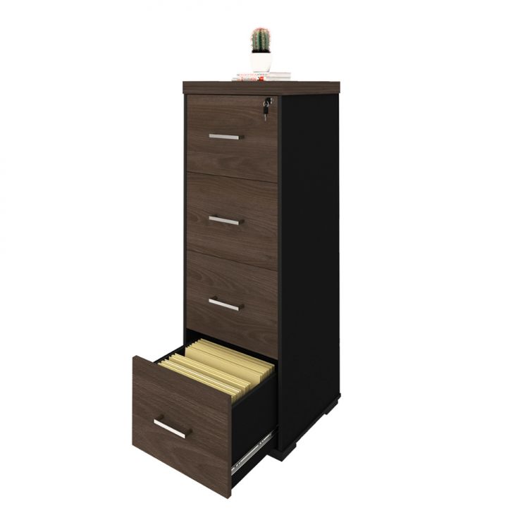 Gaveteiro Ster 4 GV Preto e Madeira