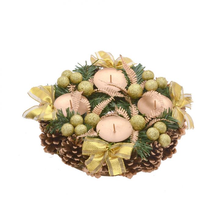 Enfeite Natalino Espressione Candelabro do Advento Dourado e Verde