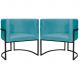 Kit 2 Poltronas Luna Suede AZUL TURQUESA Base de Ferro PRETA