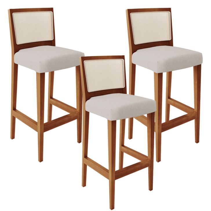Kit 03 Banquetas Alta Para Cozinha Encosto em Tela Branco Zion L02 Linho Cru - Lyam Decor