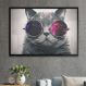 Quadro Decorativo Gato Cinza com Óculos de Galaxia-34x49Cm