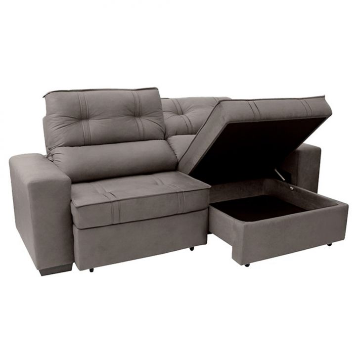 Sofá 3 Lugares Retrátil E Reclinável Com Baú Lottus Suede Castanho