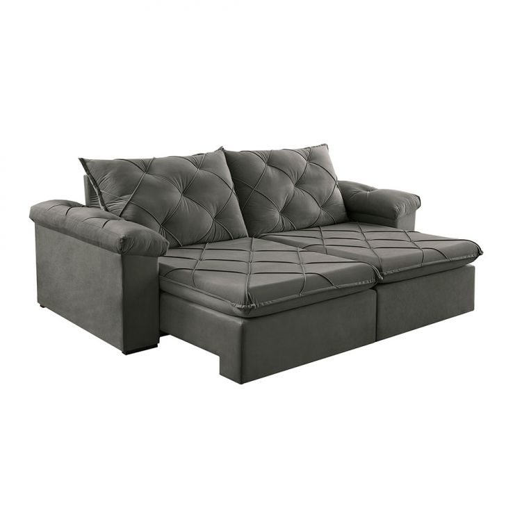 Image of Sofá 3 Lugares Retrátil E Reclinável Astor Veludo Cinza 242 Cm PLA-ES745UP31KEQMOB