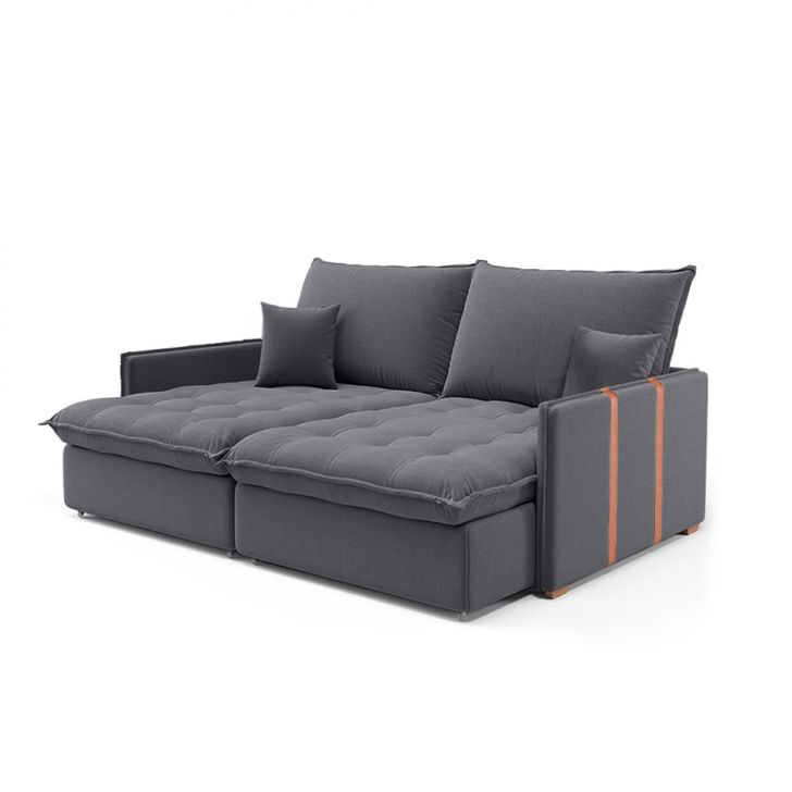 Sofá Retrátil Sem Caixa 2 Lugares Solomons Linho Grafite 160 Cm