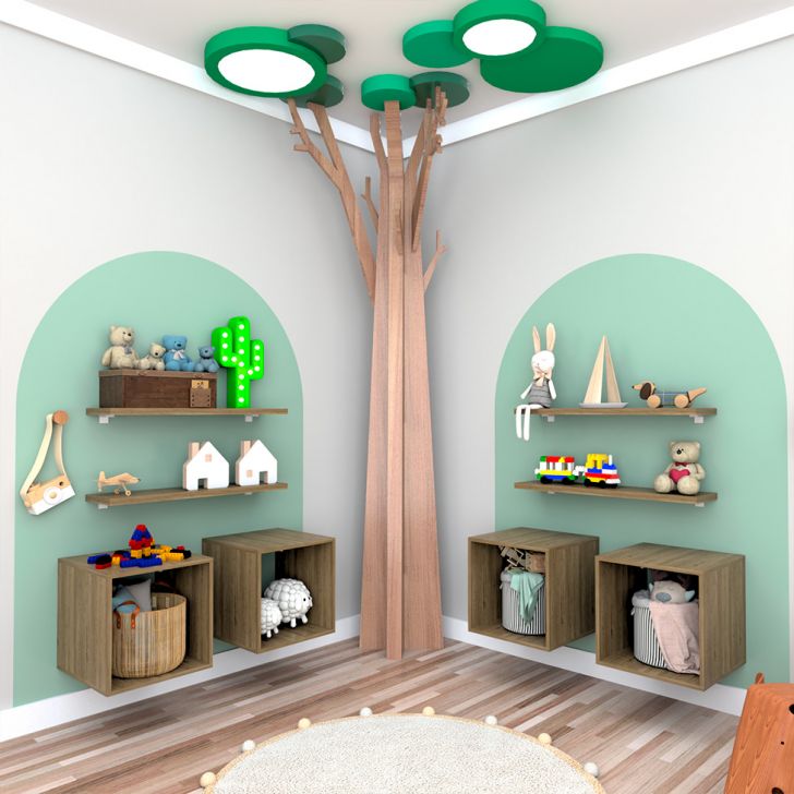 Conjunto Com 4 Nichos E 4 Prateleiras Harte Carvalho Mel