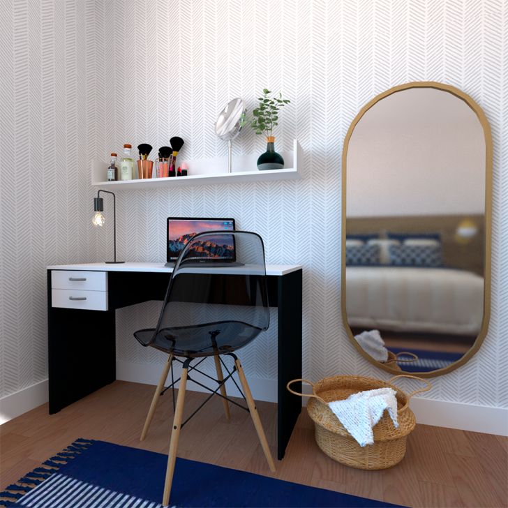 Conjunto De Mesa Com Gaveteiro E Prateleira De Escritório Helen Preto E Branco