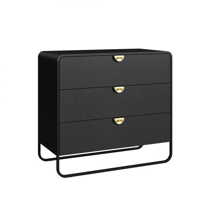 Cômoda Luna 3 Gavetas Preto e Dourado