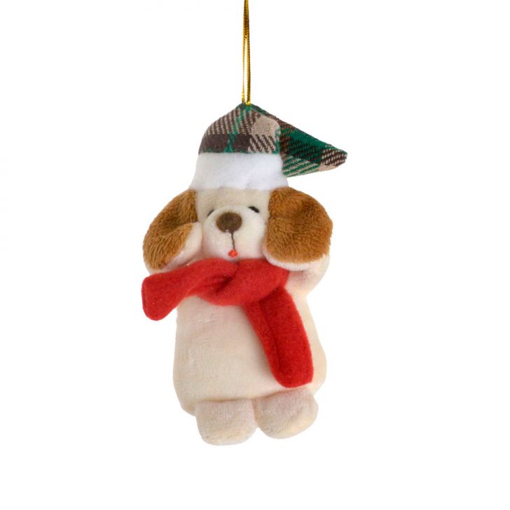 Enfeite Natalino para Árvore Espressione Cachorro com Cachecol Marrom 11 cm