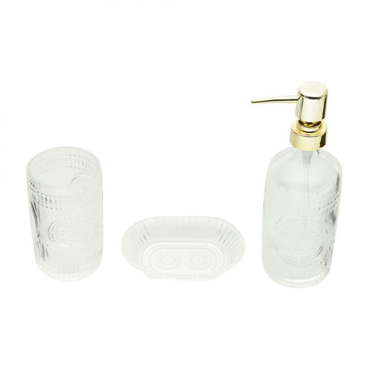 Kit De Banheiro Com 3 Peças Lux Incolor E Dourado