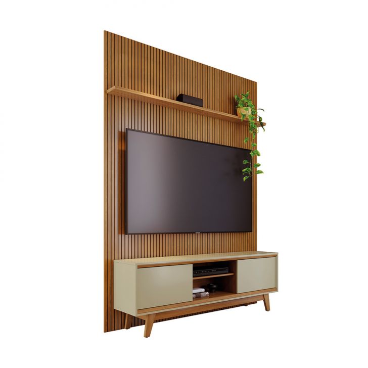 Rack Com Painel Para Tv Até 65 Polegadas Milo 2 Portas Cumaru E Opala