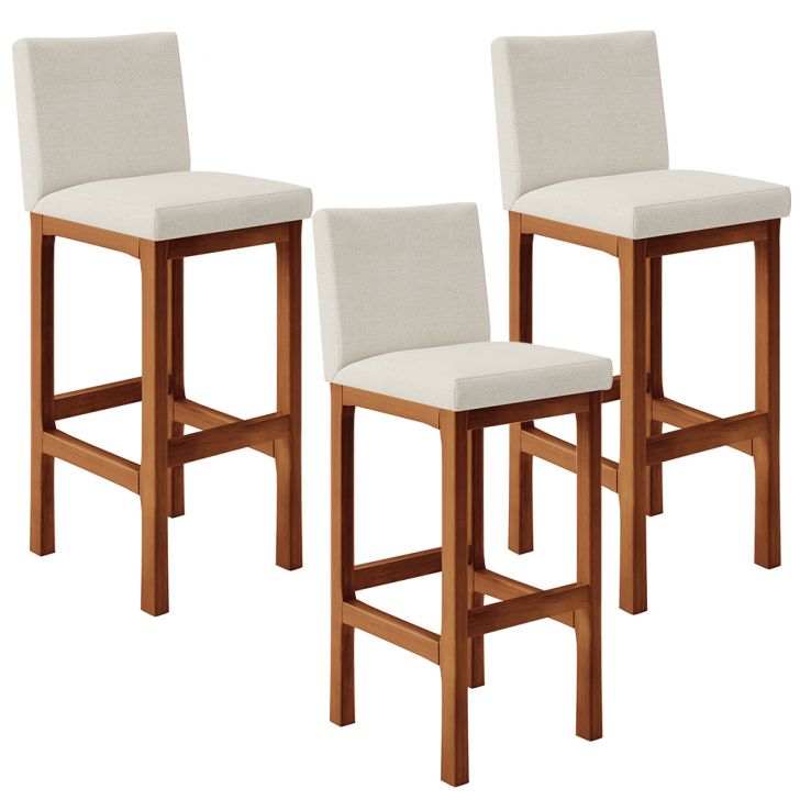 Kit 03 Banquetas Altas Para Cozinha Sala De Jantar Fixa Alya L02 Linho Champagne - Lyam Decor