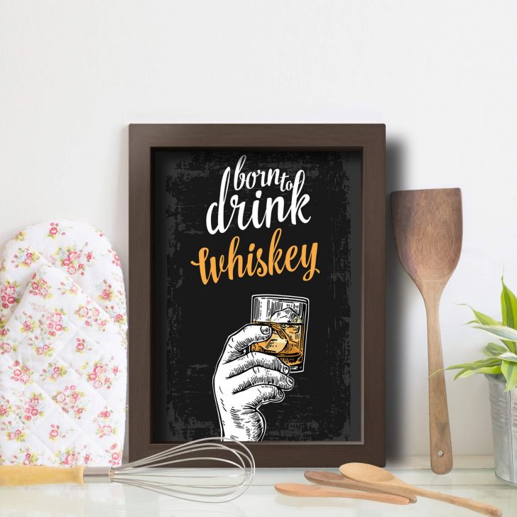 Quadro Cozinha e Bar Frase Whiskey 22x32cm Moldura Marrom