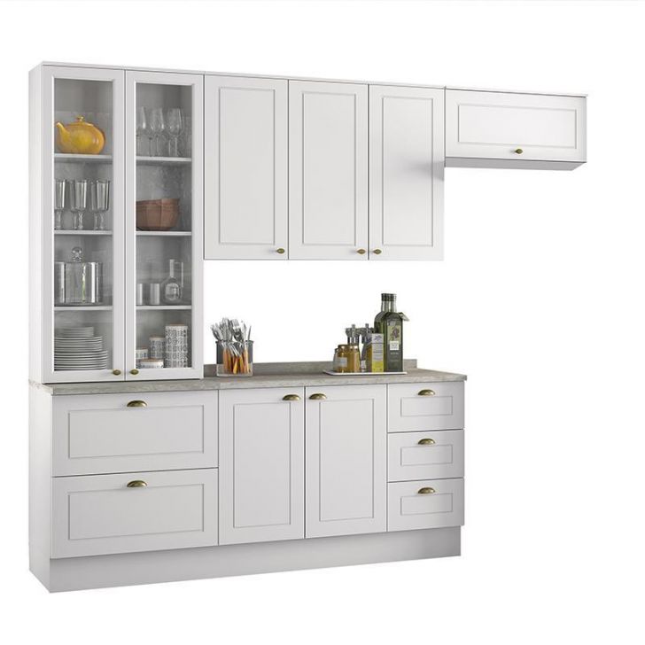 Cozinha Completa Americana 4 Peças Branco com Cristaleira - Móveis Henn