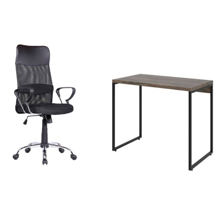 Conjunto de Mesa Studio Marrom Escuro com Cadeira de Escritório Diretor Giratória Vancouver Preta