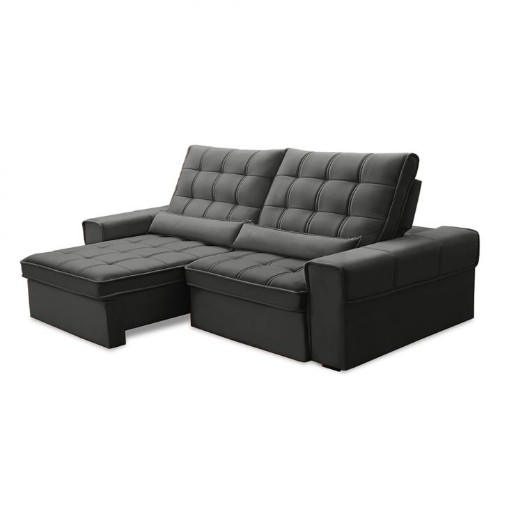 Image of Sofá 4 Lugares Retrátil E Reclinável Alasca Veludo Chumbo PLA-FE691UP31DTOMOB