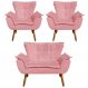 Kit Namoradeira 2 Lugares e 2 Poltronas Decorativas Pés Palito Opla Suede Rosê - Ibiza