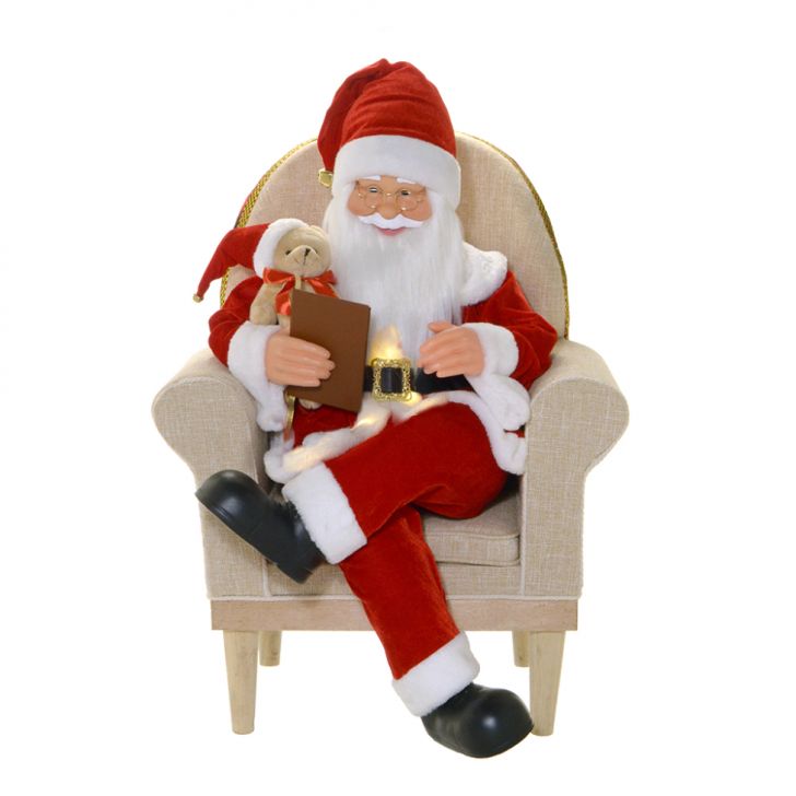 Enfeite Natalino Espressione Papai Noel Musical com Luz Vermelho e Bege 84 cm