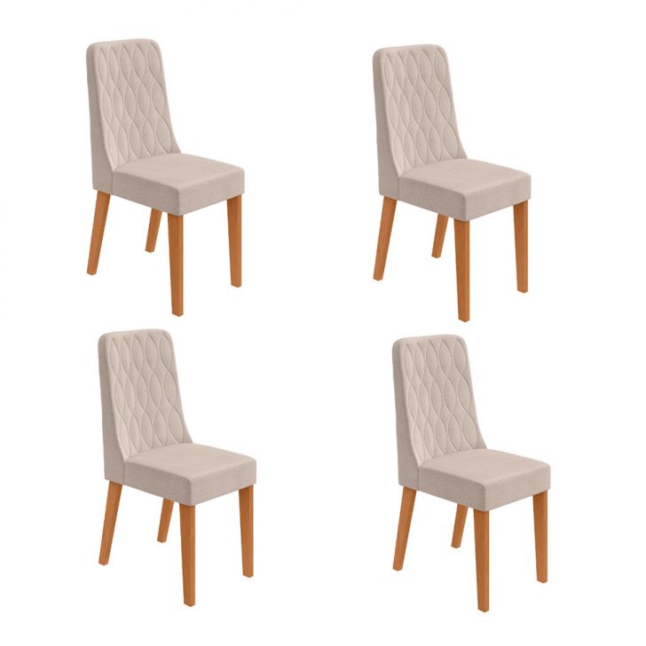 Conjunto Com 4 Cadeiras Luar Bouclé Bege E Amêndoa