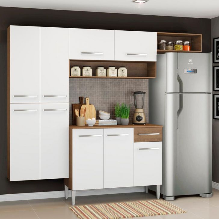 Cozinha Completa Madesa Emilly Fit com Armário, Balcão e Paneleiro Suspenso - Branco/Rustic