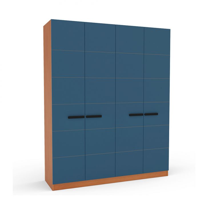 Guarda-roupa Casal Lisboa 4 Portas 4 Gavetas Freijó E Azul