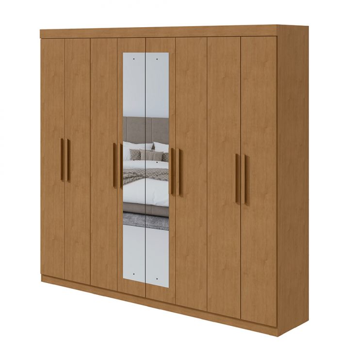 Guarda-roupa Casal Com Espelho Andara 8 Portas 4 Gavetas Amêndoa