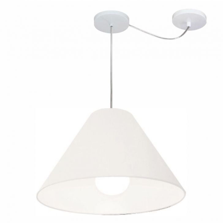 Pendente Cone Com Desvio Md-4272 Cúpula Tecido 25/15x40cm Branco - Bivolt