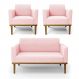 Conjunto 2 Poltronas e 1 Namoradeira Decorativa Isabella Pés Fixo em Madeira Castanho Suede Rosa Bebê G19 - Gran Belo