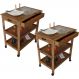 Kit 02 Carrinhos de Churrasco Mesa Gourmet Cerâmica Churrasqueira W02 Madeira Maciça Imbuia - Lyam Decor