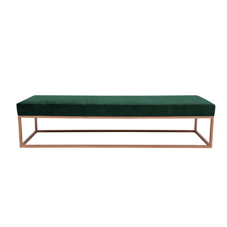 Banco | Banqueta 2 Lugares Giulia Veludo Verde e Dourado 160 cm