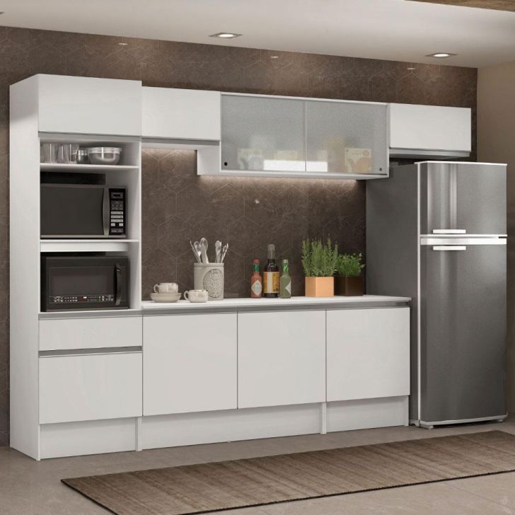 Cozinha Completa Madesa Topazio 300001 com Armário, Balcão e Tampo - Branco