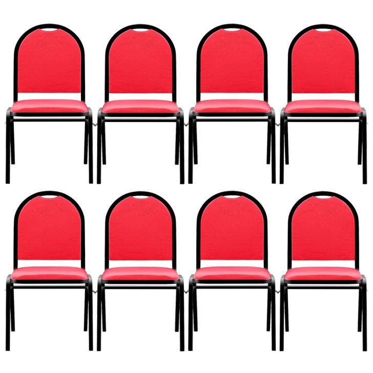 Kit 8 Cadeiras Hoteleiras Auditório Empilhável Sintético M23 Vermelho - Mpozenato