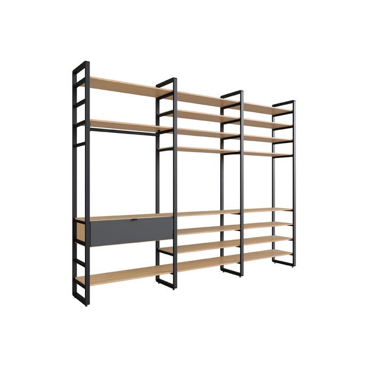 Image of Guarda-roupa Closet Modulado Industrial Philly 1 Gaveta Cedro E Grafite 294 Cm PLA-MO895CL31VNSMOB