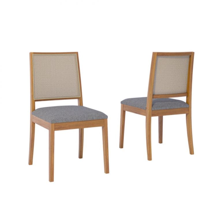 Conjunto com 2 Cadeiras Buriti Linho Grafite e Madeira