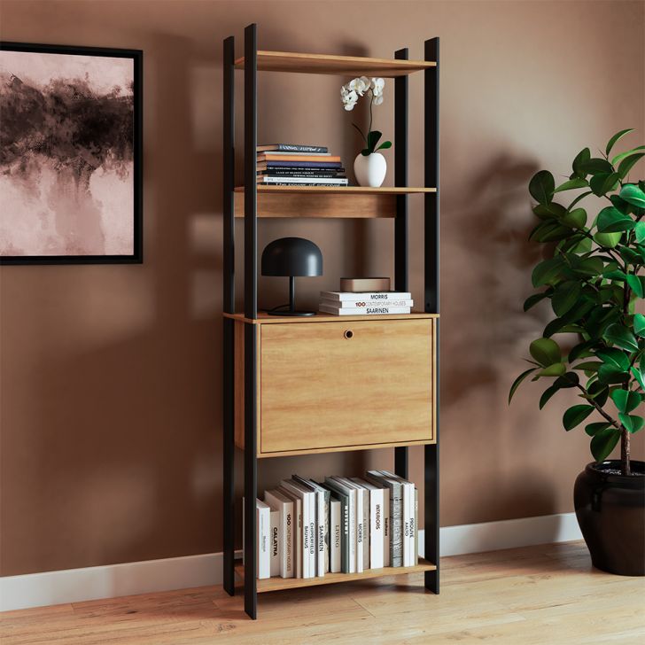 Estante Livreiro Ônix 1 Porta Mel e Preta