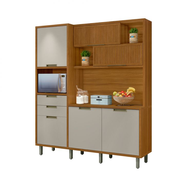 Cozinha Compacta Imperatriz 100% MDF 6 portas 2 Gavetas Freijó e Off White