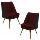 Kit 02 Poltronas Pérsia Fixa Pés Palito D02 Veludo Marsala C-278 Corano Preto B-97 - Lyam Decor