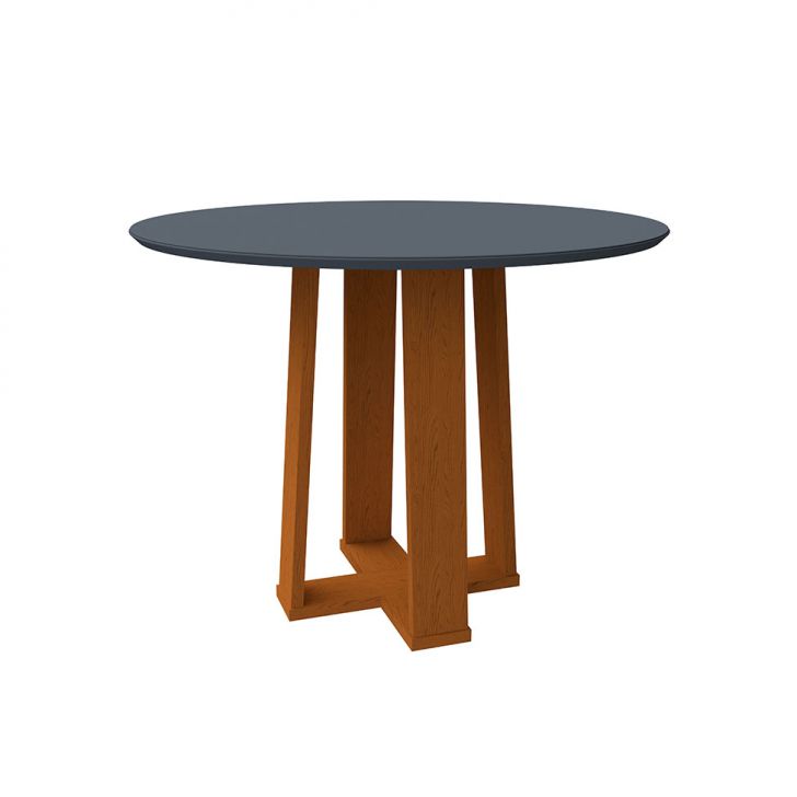 Mesa de Jantar Redonda com Tampo de Vidro Isabela Cinza e Ype 100 cm