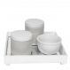 Kit Higiene Espelho Potes, Molhadeira e Capa Branco Quarto Bebê Unissex