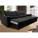 Sofá Retrátil e Reclinável 2,75m Molas Ensacadas Cama inBox Big Space com Bordado 3D Velusoft Preto