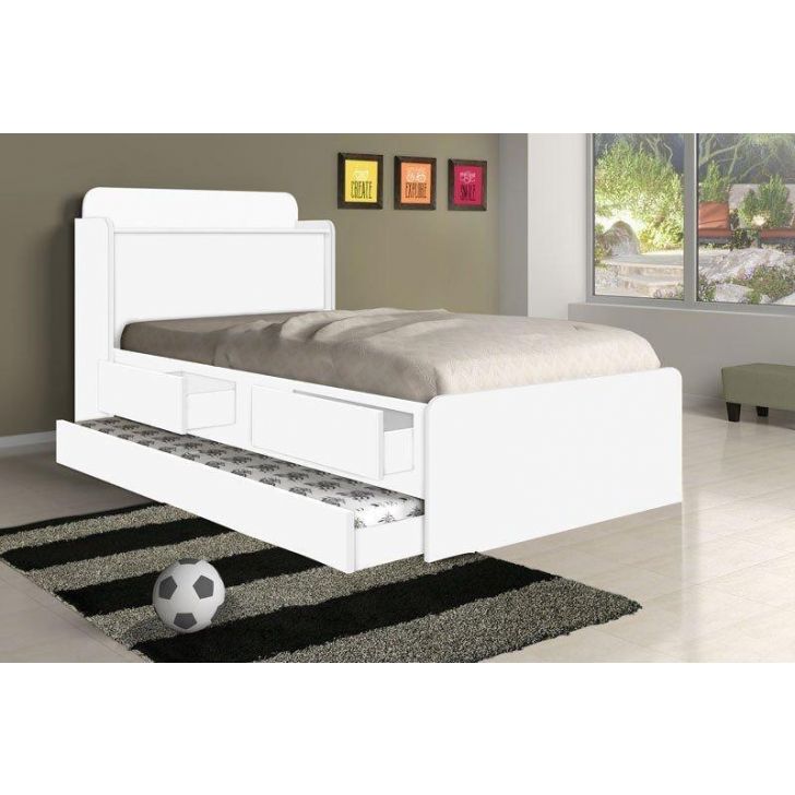 Cama Tamires Solteiro 0,88Cm Com Auxiliar Branco E Dois Colchões - Cambel