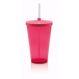 Copo Com Canudo Rosa Fixo 500 Ml Plastico Transparente