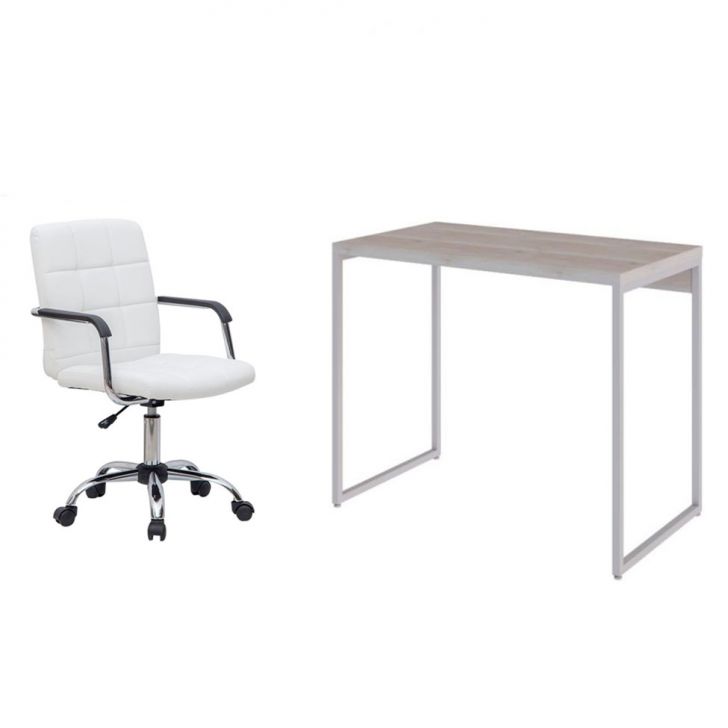 Conjunto de Mesa Studio Snow e Branca com Cadeira de Escritório Secretária Giratória Fitz Branca