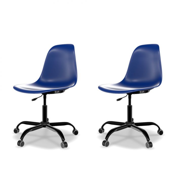 Conjunto com 2 Cadeiras de Escritório Secretária Eames Office Azul e Preto