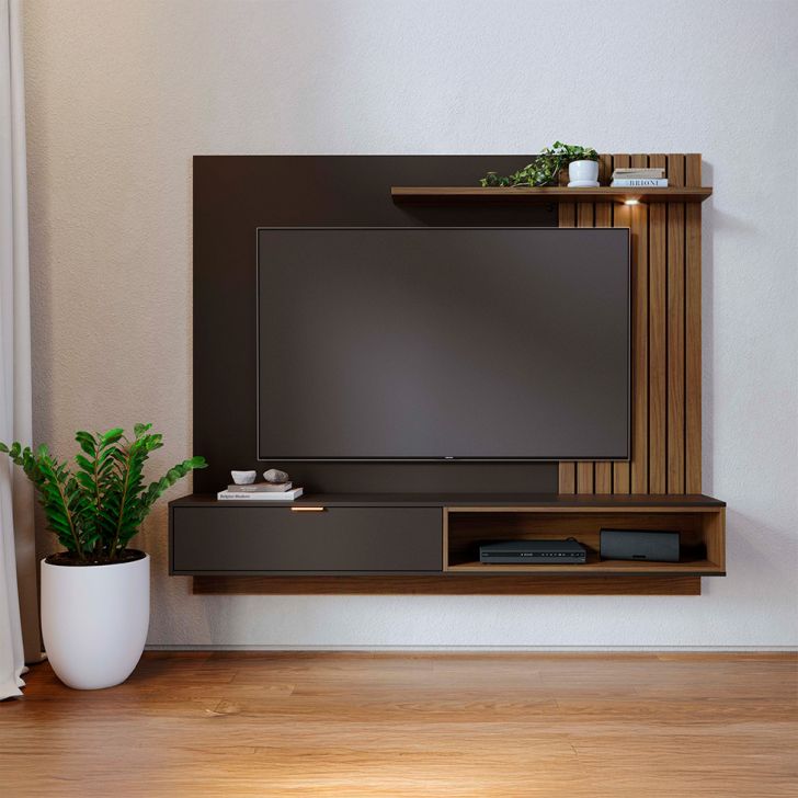 Painel para TV até 65 Polegadas Tocantis com LED 1 PT Preto e Noce