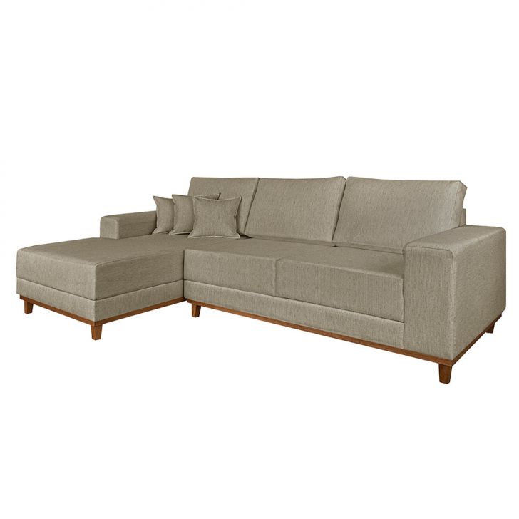 Image of Sofá 4 Lugares Mônaco Com Chaise Esquerdo Linho Bege PLA-LE480UP31TEAMOB