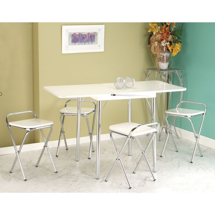 Conjunto De Mesa Dobrável Com 4 Bancos | Banquetas Flor Branco E Prata