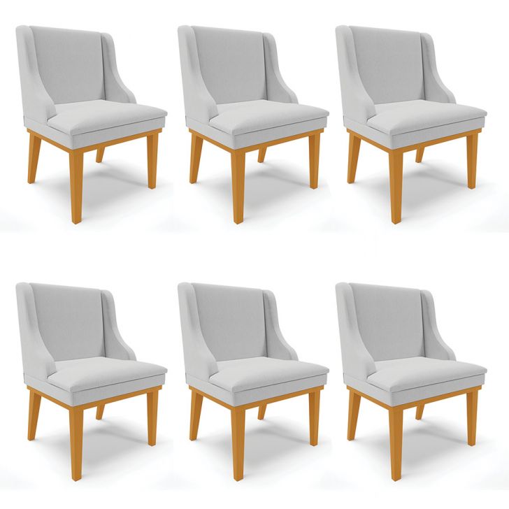 Kit 06 Cadeiras de Jantar Liz Linho Cinza A05 Base Fixa Madeira Castanho - D'Rossi
